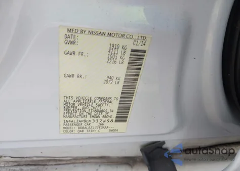 2014 Nissan Altima 2.5/2.5 S/2.5 Sl/2.5 Sv z USA, uszkodzony, nr VIN 1N4AL3AP8EN337458